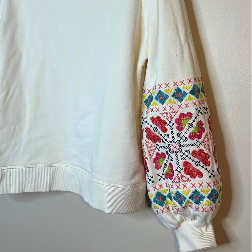 Boden Cream Embroidered Sleeve Sweatshirt Size 8 - Picture 6 of 10
